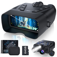 Night Vision Goggles, 58MP Full-Color 4K Night Vision Binoculars with 10000mAh Fast Charging Battery, 64GB Card, 3.99" Screen and 1968FT Viewing Range for Camping Hunting & Security(Black)