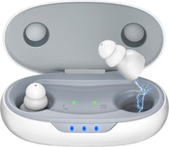 OTC Hearing Aids for Seniors - Hearing Aids with Digital Chips, Supermini Rechargeable Hearing Amplifiers Invisible with 16-Channel Sound Processing 3 Volume and 80H Wireless Charging Case (White)