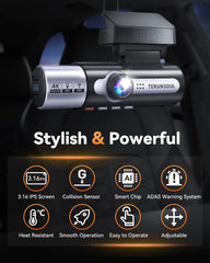 4K Dash Cam Front and Rear, Full HD 3 Channel Dashcam, Free 128GB MicroSD Card, Built-in 5.8GHz WiFi Built-in GPS, Collision Sensor, Night Vision, HDR, 3.16" IPS, 24H Parking Mode(Black)