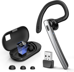 Bluetooth Headset V5.3, Wireless Bluetooth Earpiece with 600mAh Charging Case, 110H Playtime, Hands Free Headset for Cell Phone and Computer with Built-in Microphone for Work Trucker Office