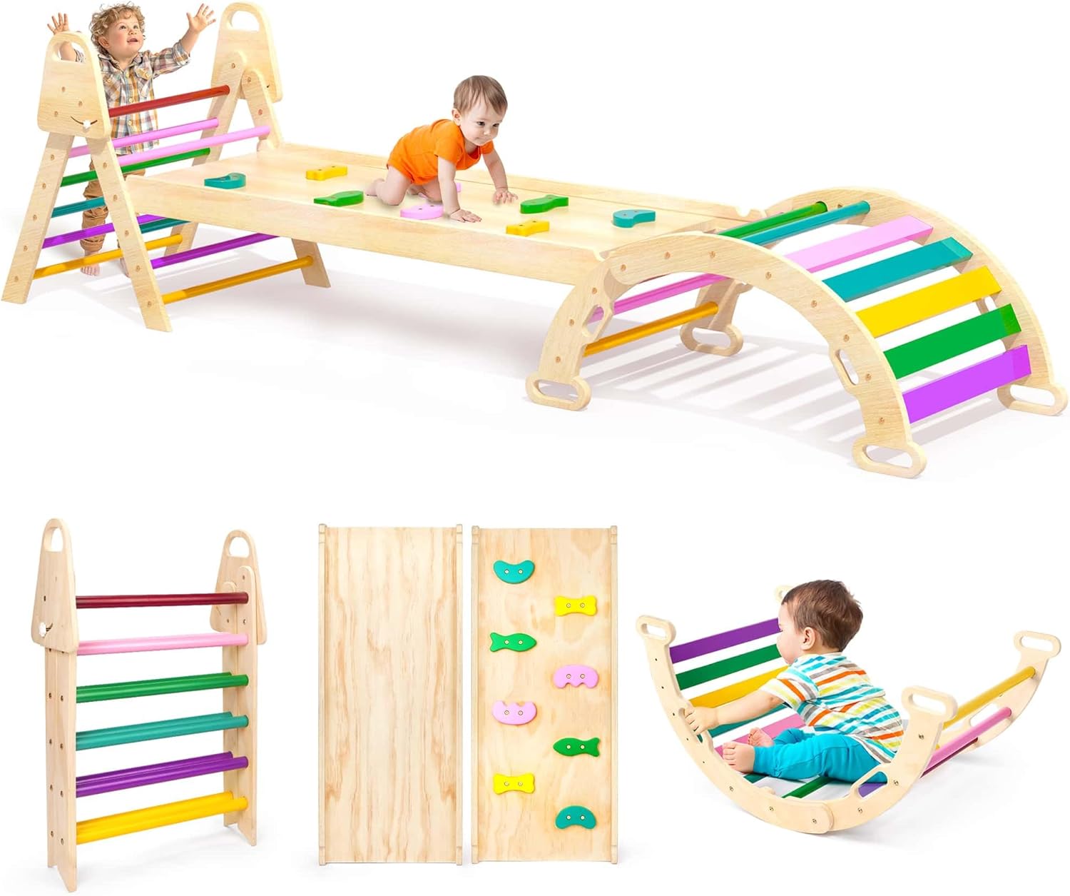 InvestFun Pikler Triangle Climbing Set For Toddlers - Montessori Arch, Ramp & Ladder, 7 Play Combinations