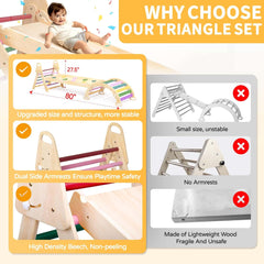 7in1 Extra Large Pikler Triangle Set, Indoor Climbing Toys for Toddlers, Foldable Wooden Montessori Climbing Set with Arch, Ramp & Ladder Baby Indoor Playground Jungle Gyms for Toddlers