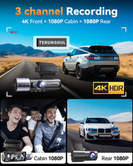 4K Dash Cam Front and Rear, Full HD 3 Channel Dashcam, Free 128GB MicroSD Card, Built-in 5.8GHz WiFi Built-in GPS, Collision Sensor, Night Vision, HDR, 3.16" IPS, 24H Parking Mode(Black)