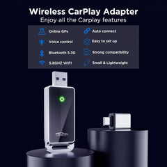Wireless CarPlay Adapter 2024 Upgrade, Plug and Play, No Latency, Converts Factory Wired to Wireless, Compatible with iPhone 6+ and 2015+ Cars, Bluetooth 2.4GHz and Wi-Fi 2.4+5.8GHz (CarPlay)