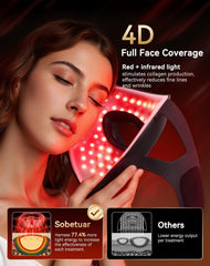 4D LED Face Mask Light Therapy, 4 Modes & 4000mAh Rechargeable Remote, Red Light Therapy for Face - 850nm Infrared & Red Light Mask, iQLED 5x Energy for Wrinkle & Acne Reduction, Timing Home & Travel