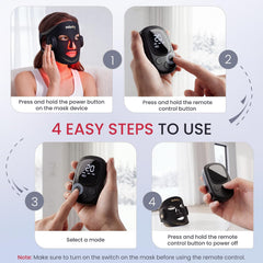 VTAZIY Red Light Therapy for Face, 4 Modes, Wireless 2000mAh Remote|850NM Infrared & Red, Blue, Amber Light, 90*4 LEDs, 10-30min Timing Function, Home & Travel Use, Gift for Women, Black