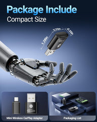 Wireless CarPlay Adapter for Apple iPhone(2026 Upgraded) Mini Design, Converts Factory Wired to Wireless Adapter for CarPlay, Plug and Play, Auto Connect Fast and Stable(Black)