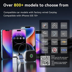 Wireless CarPlay Adapter, Wireless Car Screen Adapter for iPhone-Easily Upgrade Wired CarPlay to Unwired Connectivity, Includes USB-A to USB-C Dongle, Plug & Play for iPhone (iOS 10 and Above)