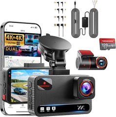 D016 4K+4K Dash Cam Front and Rear | Hardwire Kit 9.8Ft