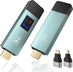 HDMI Wireless Transmitter and Receiver, 98 FT/30M Stabile Verbindung, 2,4G/5G tragbarer Wireless HDMI mit LED-Bildschirm, Plug & Play für Streaming Video Audio File von, Laptop, PC zu HDTV (Grün)