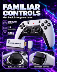2026 Upgrade 3D Retro Gaming Console Stick Pro, New Video Game Consoles 4K HDMI Out Put, Built-in 23 Emulators, 20000+ Retro Games, Plug & Play TV Game Stick with Dual 2.4G Wireless Controllers