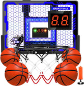 Indoor Basketball Hoop Toy for Kids - Mini Basketball Hoops with Scoreboard&4 Balls, Anti-Impact Backboard&Music Lights, Indoor Outdoor Basketball Sports Toys for Kids 4-8 8-12