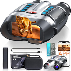 Night Vision Goggles - Smart APP Control 4K UHD Night Vision Binoculars, 10000mAh Battery, 128GB Card Included, 3'' Screen & 8X Zoom Binoculars, 2000FT Range for Camping, Hunting, Security-Sliver