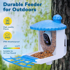 Bird Feeder with Camera, 1080P HD Bird Video Capture, 5000mAh Battery with Solar Panel, Instant Arrival Alerts, Live View, AI Bird Species Identification, Perfect for Bird Lovers