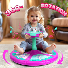 Unicorn Sit and Spin Toy for Toddlers Girls Ages 1-3 2-4, Birthday Gift for 2 3 4 Years Old Girl, 360° Spin Seat Kids Indoor Interactive Sensory Toy with LED & Music