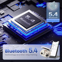 Open Ear Headphones Earbuds wireless - 5.4 Bluetooth Ear Buds with LED Digital Display IPX7 Waterproof, Wireless Headphones Touch Control Air Conduction Stereo Sound with 18.2mm Drivers 80H Playtime