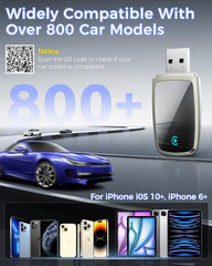 Wireless CarPlay Adapter 2025 Upgrade, Mini USB Design Converts Wired Car Play to Wireless, Plug and Play, Ultra-Low Latency Fast Stable Connection Compatible with iPhone 6+(Gold)