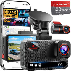 4K+4K Dash Cam Front and Rear, Free 128GB Card Included, 5.8GHz WiFi Dash Camera for Cars, Built-in GPS, G-Sensor, 170°Wide Angle, 3" IPS Screen, 24H Parking Mode, Support 512GB Max