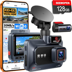 4K+4K Dash Cam Front and Rear, 2 HDR Night Vision, Free 128GB Card|5.8GHz WiFi6 - up to 20MB/s, 3" Full-Laminated Screen, App, GPS, G-sensor, Support 1TB Max, Power-Saving Parking Mode(Blue)