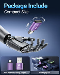 Wireless CarPlay Adapter for Apple iPhone(2026 Upgraded) Mini Design, Converts Factory Wired to Wireless Adapter for CarPlay, Plug and Play, Auto Connect Fast and Stable(Purple)