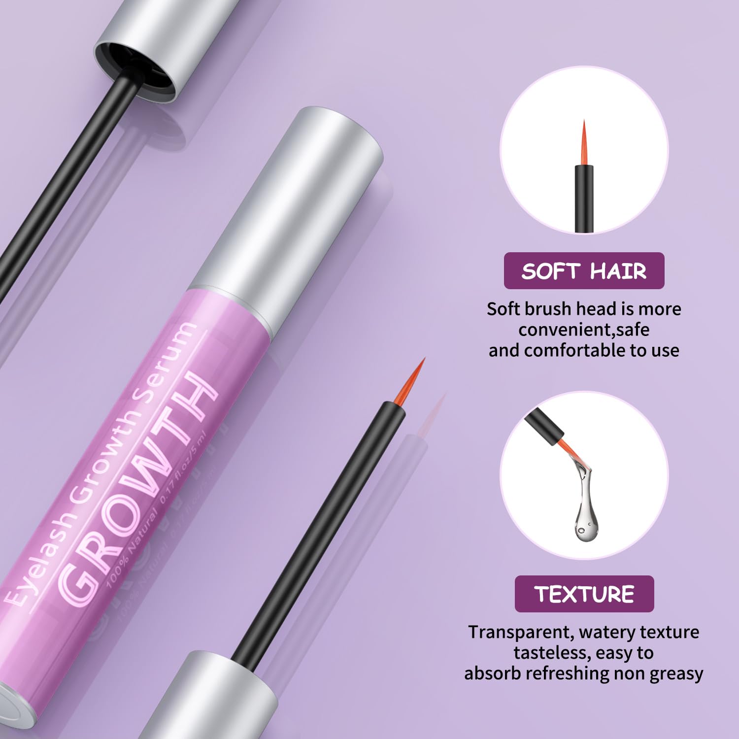 Eyelash Growth Serum Volumizing Lash Serum For Eyelash Growth Longer & Thicker Lash Enhancing Serum With Natural Formula Vegan & Cruelty-Free (5 mL)