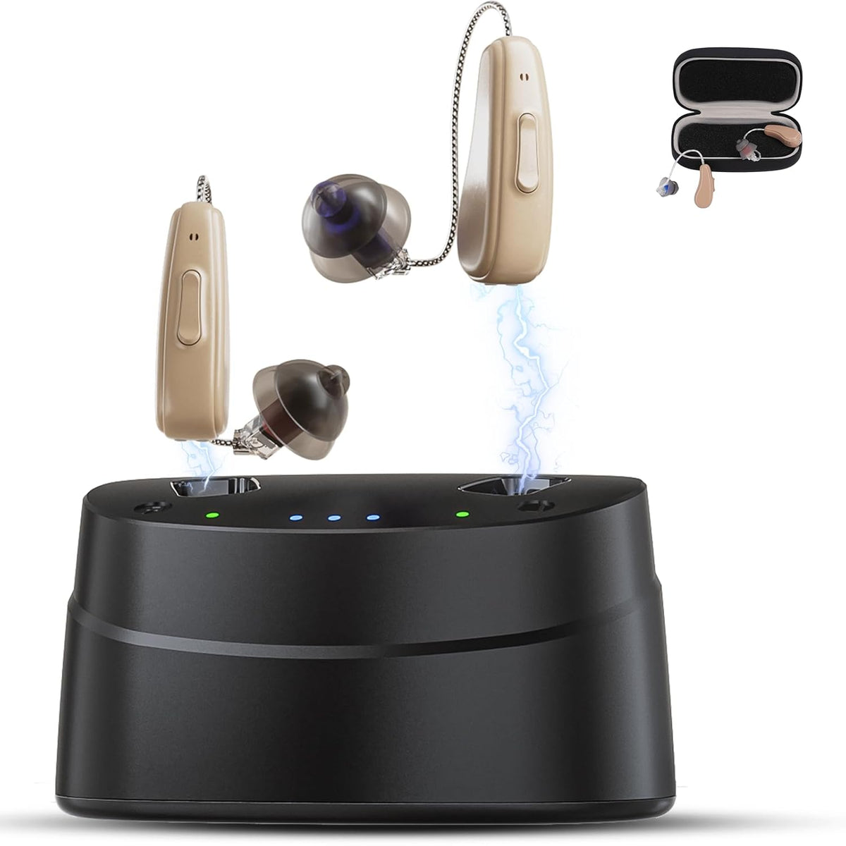 Hearing Aids, Hearing Aids for Seniors, Rechargeable Hearing Aid with Noise Cancellation, 5-Level Button Volume Control, OTC Hearing Amplifier for Moderate Hearing Loss, Clear Sound