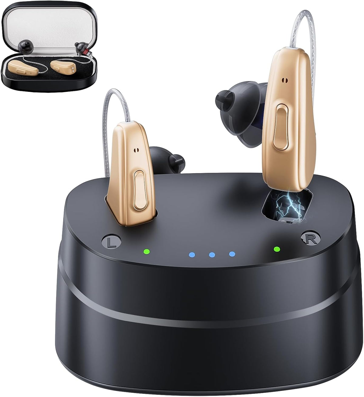 Hearing Aids, Hearing Aids for Seniors, Rechargeable Hearing Aid with Noise Cancellation, 5-Level Button Volume Control, OTC Hearing Amplifier for Moderate Hearing Loss, Clear Sound