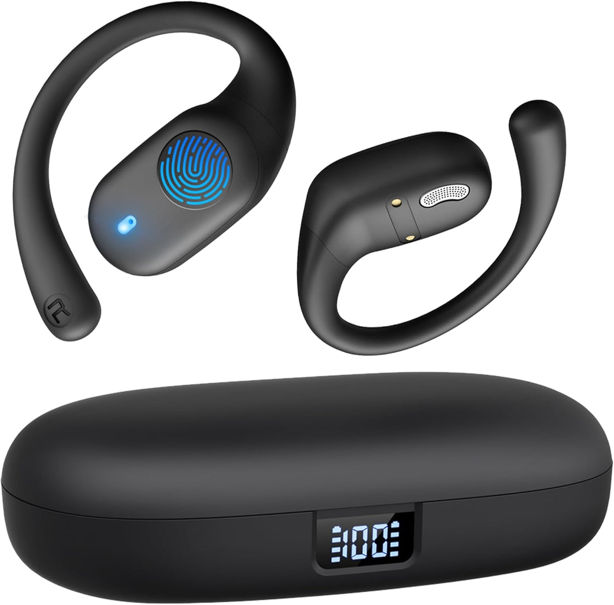 Open Ear Headphones,Bluetooth Headphones 5.3 Sports with Smart Digital Display,36H Playtime,IP54 Waterproof,Ultra-Comfort,Clear Calls Wireless Earbuds Lightweight Design Fit Cycling,Running Workout