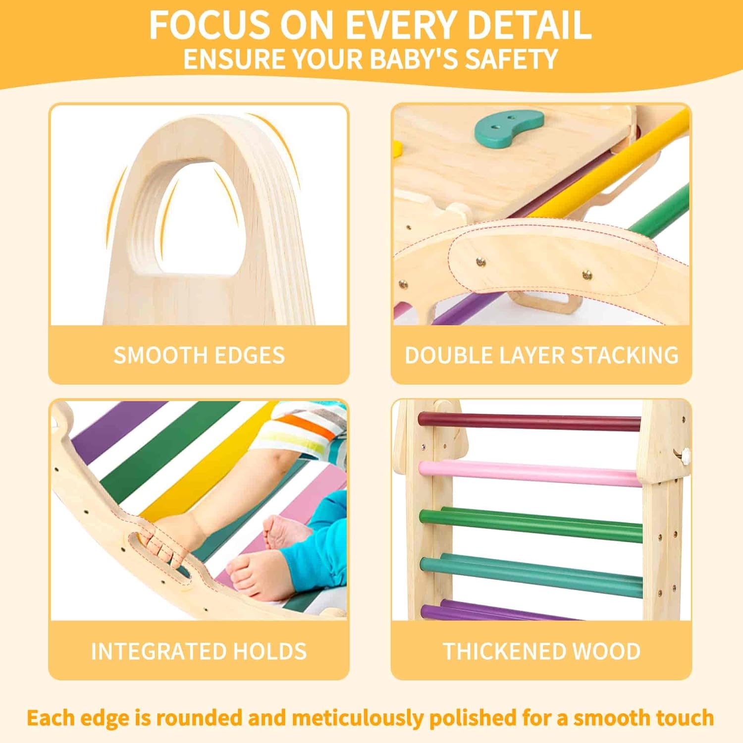 7in1 Extra Large Pikler Triangle Set, Indoor Climbing Toys for Toddlers, Foldable Wooden Montessori Climbing Set with Arch, Ramp & Ladder Baby Indoor Playground Jungle Gyms for Toddlers