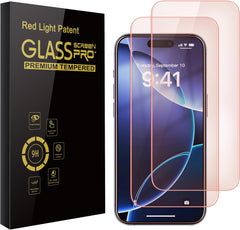 2 Pack Screen Protector for iphone 16 Pro [6.3 inch] with Installation Frame, New Red Light 9H Tempered Glass Screen Protector Upgraded Protection, Anti-Blue Light