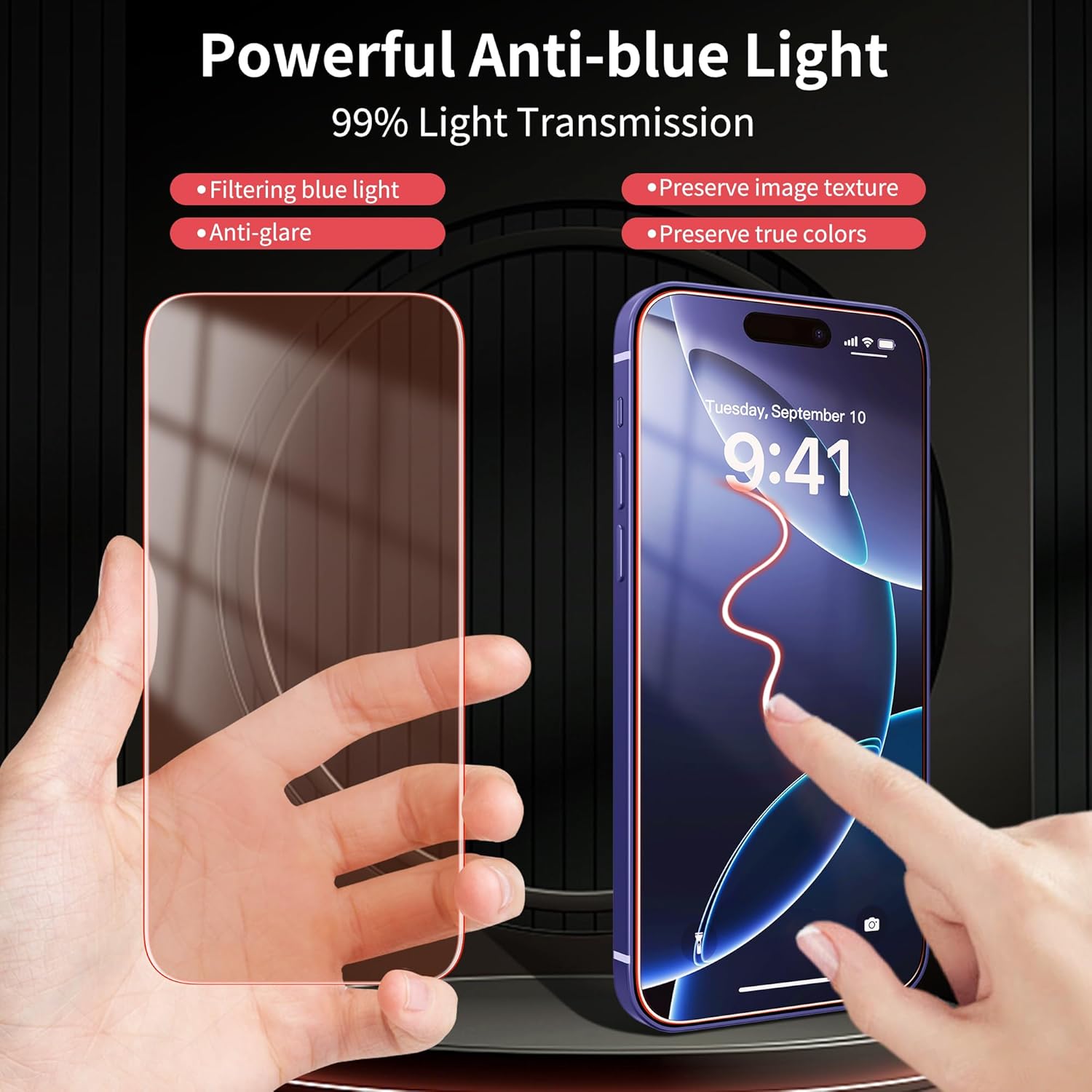 2 Pack Screen Protector for iphone 16 Pro [6.3 inch] with Installation Frame, New Red Light 9H Tempered Glass Screen Protector Upgraded Protection, Anti-Blue Light