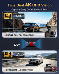 4K Dash Cam Front and Rear Camera,Dash Cam with App Control Black | 128GB Card,Built-in GPS,G-Sensor,5.8GHz Wi-Fi, 3" IPS Screen,24H Parking Mode,170°Wide,HDR,Loop Recording,Support 512GB Max