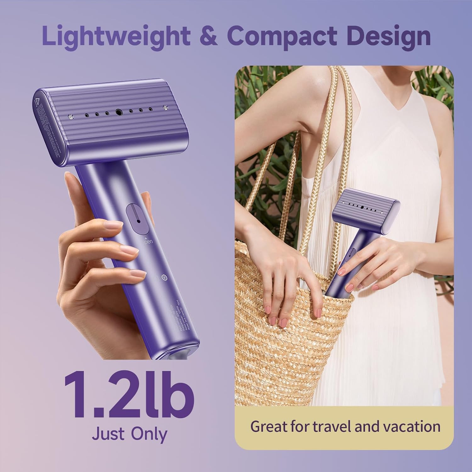 Travel Portable Steamer for clothes - Handheld Steamer for Fabric Clothing Wrinkles, 15s Fast Heat-up Rotary Garment Steamer, 1200W Light Mini Steam Iron for Home, Office and Travel (Purple)