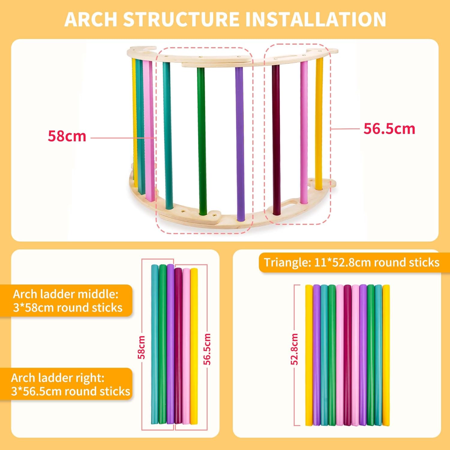7in1 Extra Large Pikler Triangle Set, Indoor Climbing Toys for Toddlers, Foldable Wooden Montessori Climbing Set with Arch, Ramp & Ladder Baby Indoor Playground Jungle Gyms for Toddlers