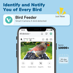 Bird Feeder with Camera, 1080P HD Bird Video Capture, 5000mAh Battery with Solar Panel, Instant Arrival Alerts, Live View, AI Bird Species Identification, Perfect for Bird Lovers