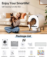 Automatic Litter Box, 68L Self-Cleaning Cat Litter Box Large Capacity for Multiple Cats, App Control, Dual Safety Sensors, Anti-Pinch, Odor Control, Silent Mode, Washable Liner, Includes 2 Trash Bag