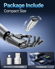 Wireless CarPlay Adapter for Apple iPhone（2026 Upgraded） Mini Design, Converts Factory Wired to Wireless Adapter for CarPlay, Plug and Play, Auto Connect Fast and Stable(Silver)