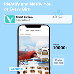Bird Feeder with Camera, 2K HD Video Capture, 5000mAh Battery with Solar Panel, Instant Arrival Alerts, Live View, AI Species Identification, Perfect for Bird Lovers