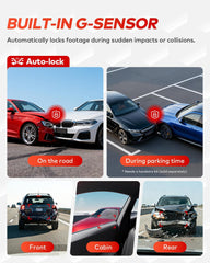 4K+4K+1080P 3 Channel Dash Cam Front and Rear with Cabin, Free 128GB Card Included, WiFi 6 5.8GHz - up to 20MB/s, IR Night Vision, Built-in GPS, G-Sensor, 24H Parking Mode, Support 512GB Max