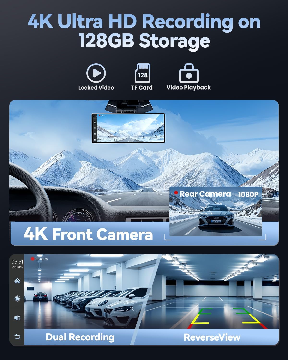 Carplay Screen for Car, 8.1" HD Portable Touch Screen Car Stereo with Android Auto, 4K Dash Cam, 1080P Backup Camera, GPS Navigation, Mirror Link, Bluetooth, AUX, FM Transmitter