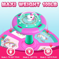 Unicorn Sit and Spin Toy for Toddlers Girls Ages 1-3 2-4, Birthday Gift for 2 3 4 Years Old Girl, 360° Spin Seat Kids Indoor Interactive Sensory Toy with LED & Music