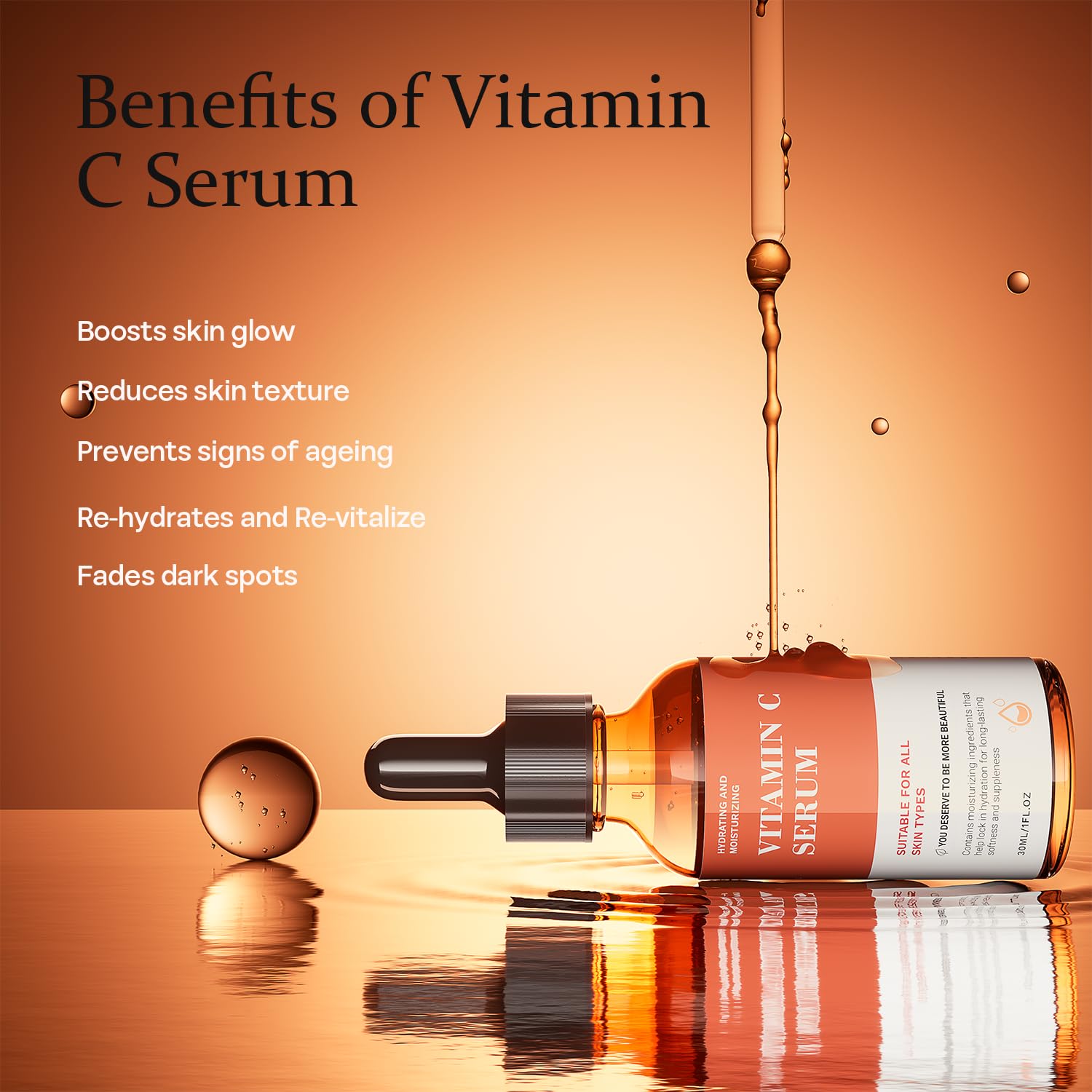 Vitamin C Serum For Face-Anti Aging & Wrinkle Facial Serum With Vitamin C,Sodium Hyaluronate,Vitamin E And More,Skin Brightening Serum For Dark Spots,Fine Lines & Dull Skin,1 Fl Oz