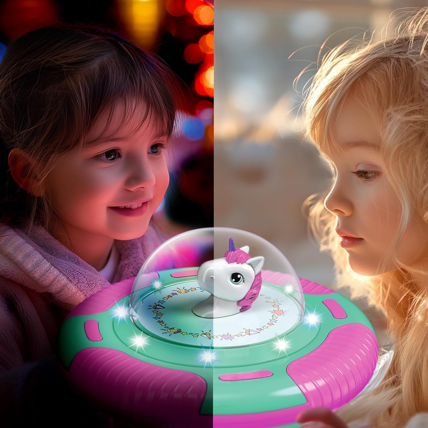 Unicorn Sit and Spin Toy for Toddlers Girls Ages 1-3 2-4, Birthday Gift for 2 3 4 Years Old Girl, 360° Spin Seat Kids Indoor Interactive Sensory Toy with LED & Music