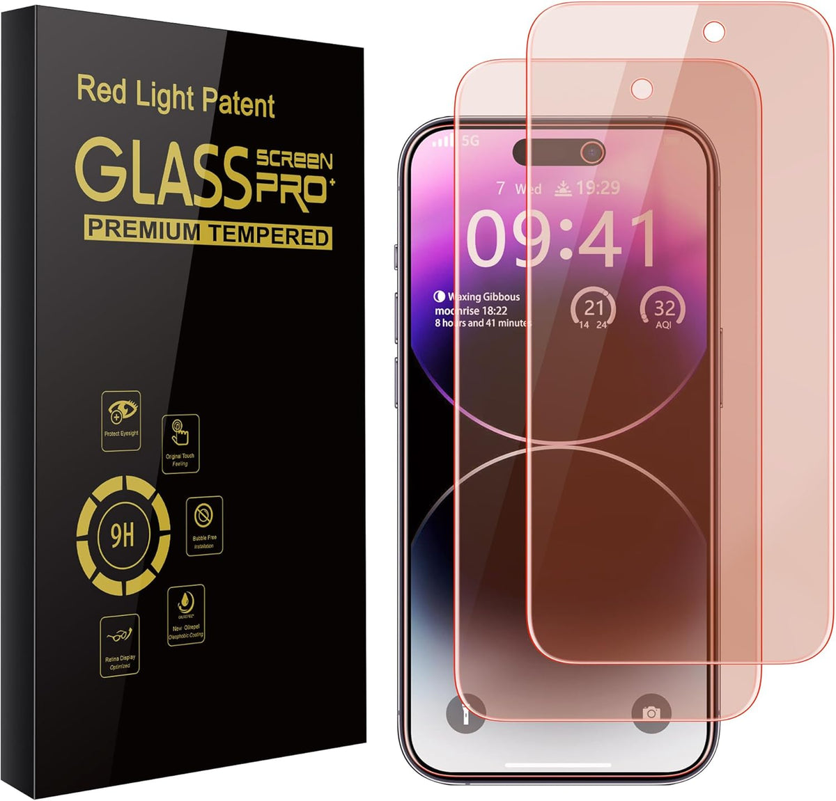 2 Pack Screen Protector for iPhone 16 Plus [6.7 inch] with Installation Frame, New Red Light 9H Tempered Glass Screen Protector Upgraded Protection, Anti-Blue Light