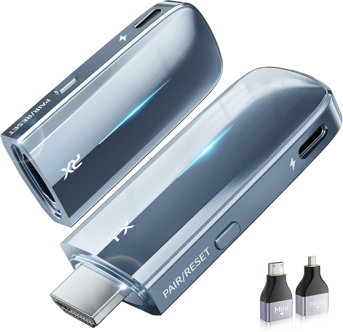 2027 Upgrade Wireless HDMI Transmitter and Receiver 400FT/120M, LDS Antenna Low-Latency Dual-Band 5.8+2.4G, 4K Decode 10Bit 1.08 Billion Hues Display Video to Monitor from Projector (Light Blue)