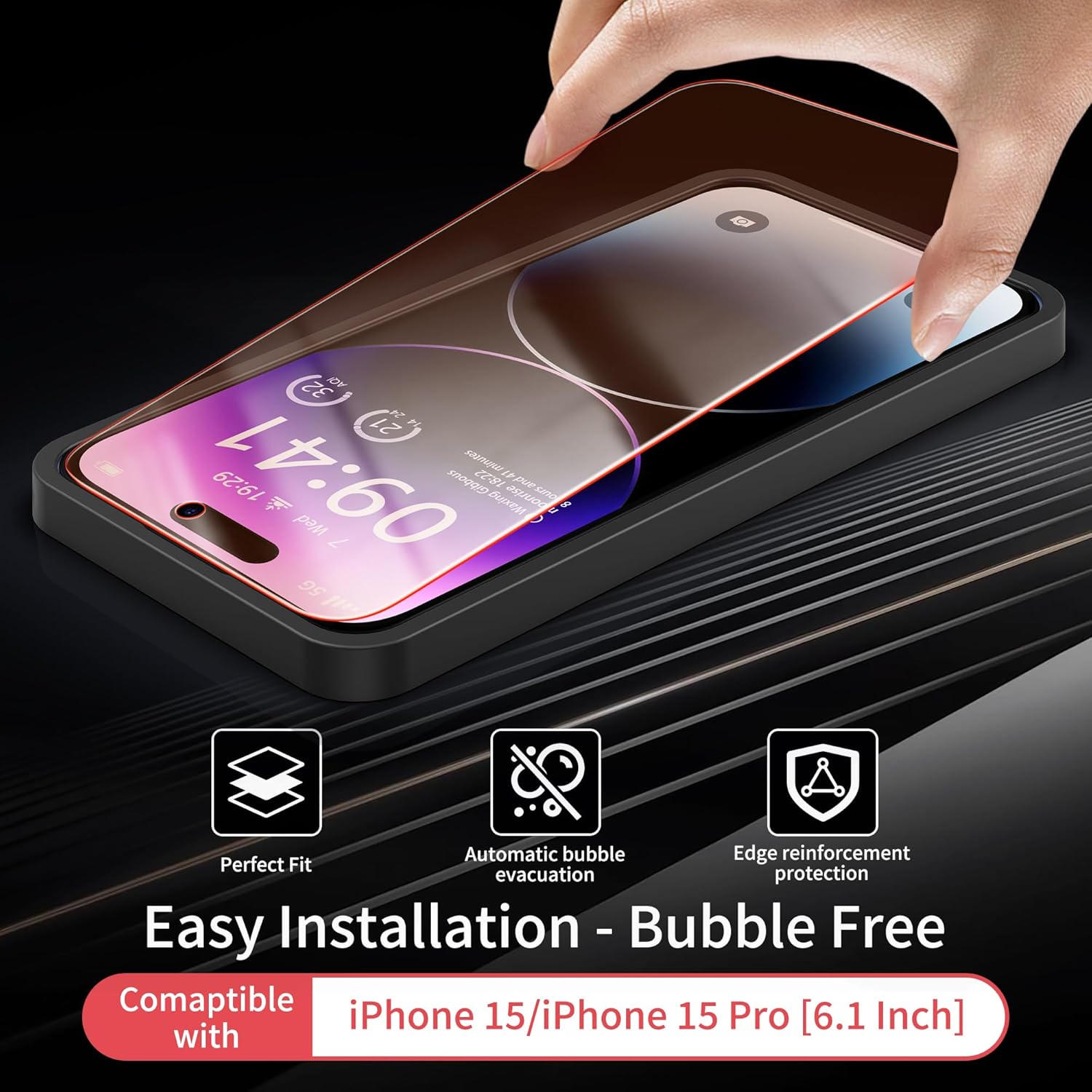 2 Pack Screen Protector for iphone 15 Pro [6.1 inch], New Red Light 9H Tempered Glass Screen Protector Upgraded Protection, Anti-Blue Light, Anti-Reflection, Patented Eye Protection