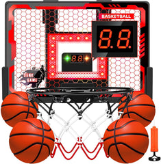 Indoor Basketball Hoop Pro for Kids, Over The Door Basketball Hoop with LED Light/Scoreboard/4 Balls- Upgraded Anti-Impact Backboard, Basketball Toys Gifts for 6 7 8 9 10 11 12 Year Old Boys