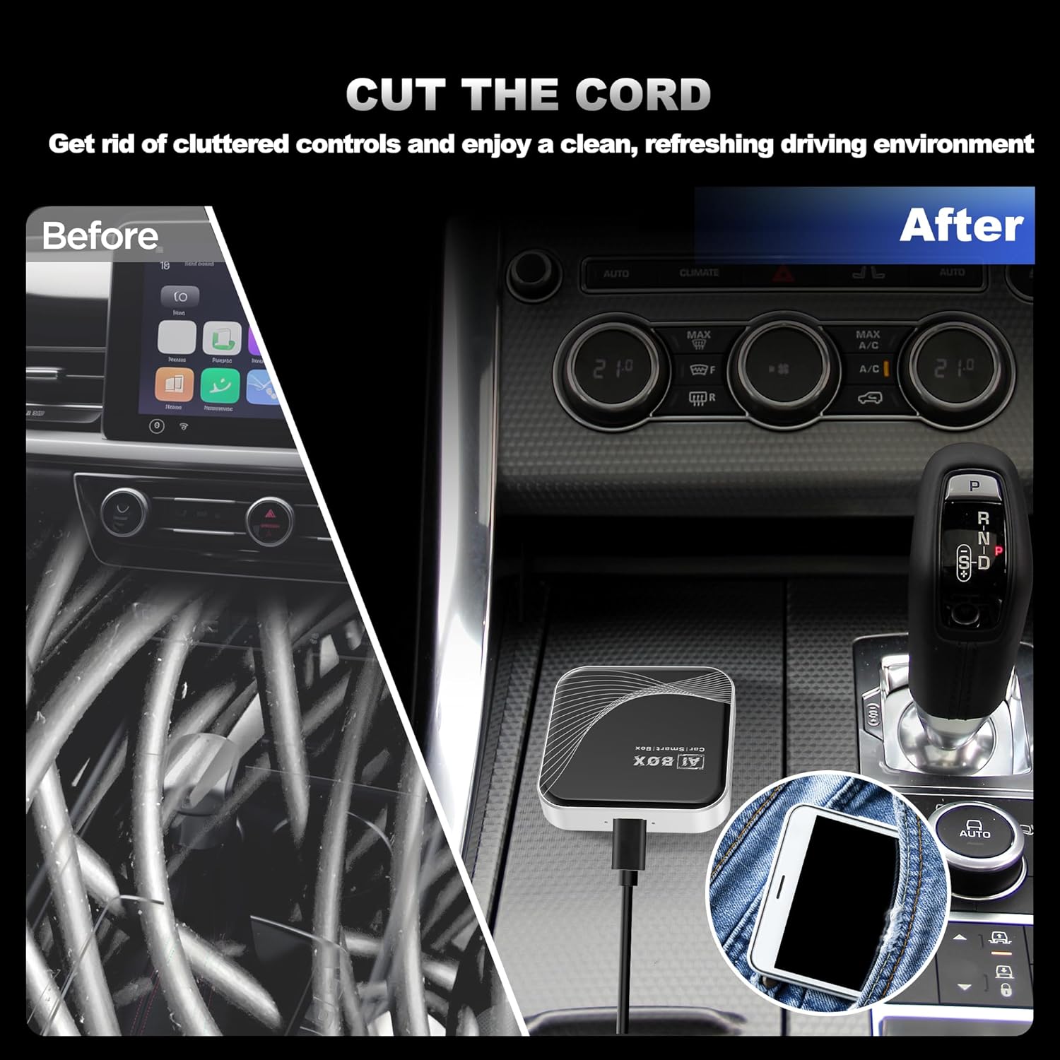 3-in-1 Wireless CarPlay Adapter & Android Auto Wireless Adapter, Plug & Play, Easy Setup, Supports Netflix, YouTube, TF Card, and More for Cars with OEM Wired CarPlay/Android Auto