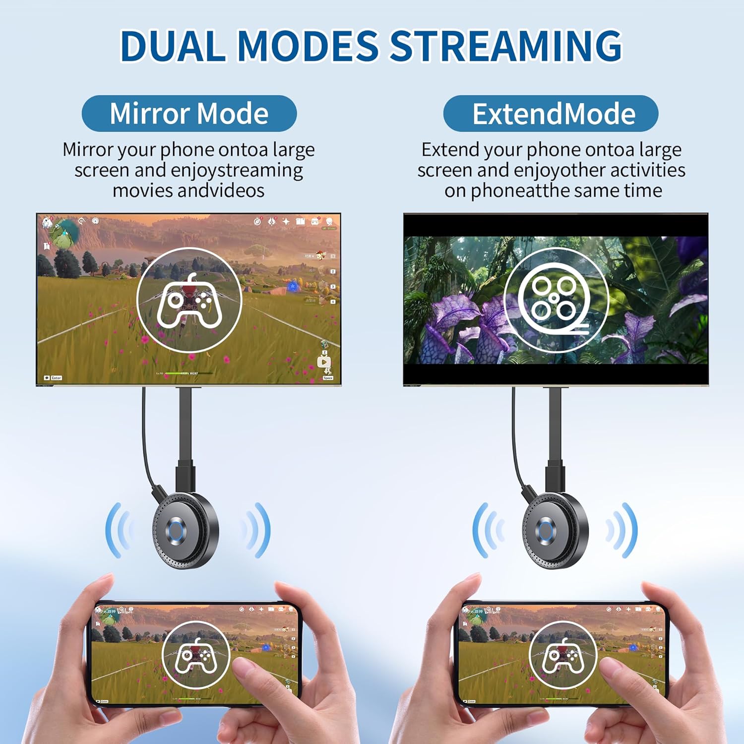 Wireless HDMI Display Dongle Adapter, Wireless Transmitter Plug and Play for Streaming Media Video/Audio from Smartphone, PC, Laptop to HDTV/Monitor/Projector, Supports iOS, Android, Windows, Mac OS