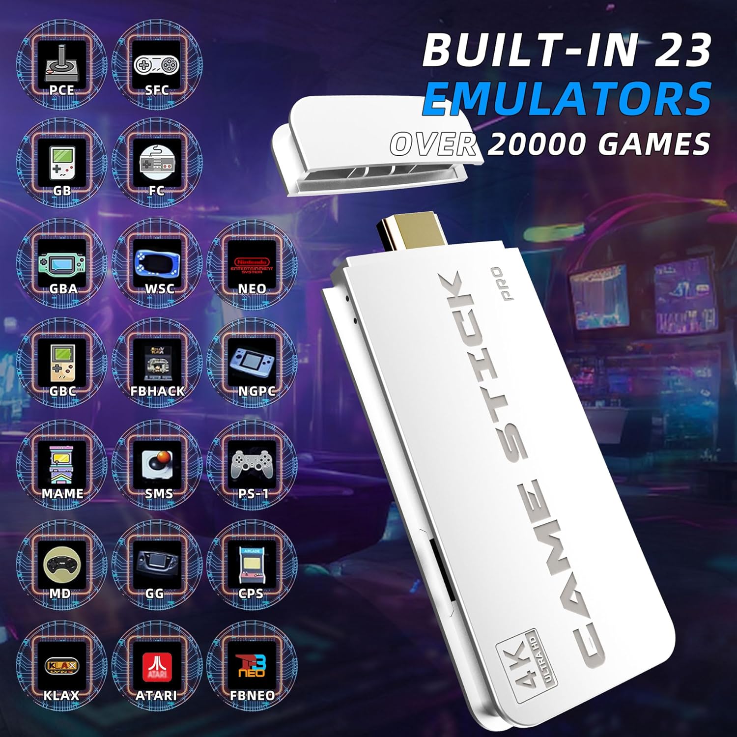 BADGOAL 2025 Upgrades Retro Game Console Stick, Nostalgia Gaming Stick, Over 20,000 Games and 23 Emulators, Upgraded Dual 2.4G Wireless Controllers, Plug & Play TV Video Gaming Stick with 64GB Memory